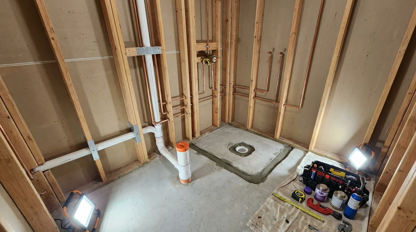 Bathroom rough-in plumbing during remodel by Johns Plumbing LLC in Richfield Springs