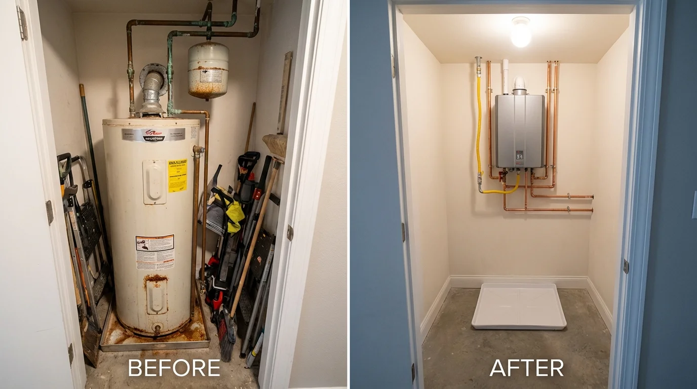 Tank water heater versus wall-mounted tankless unit comparison for Richfield Springs, NY homeowners