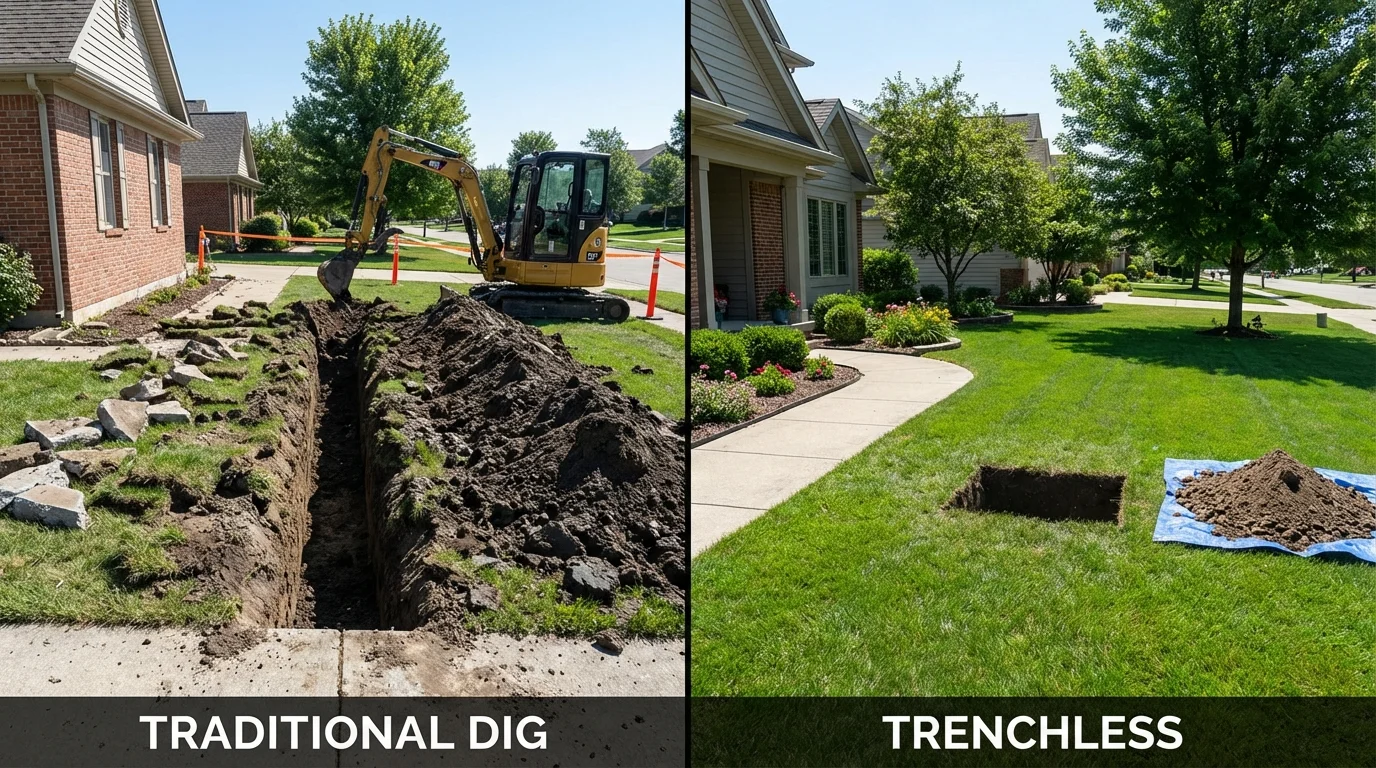 Trenchless sewer repair with minimal yard damage versus traditional excavation in Richfield Springs, NY